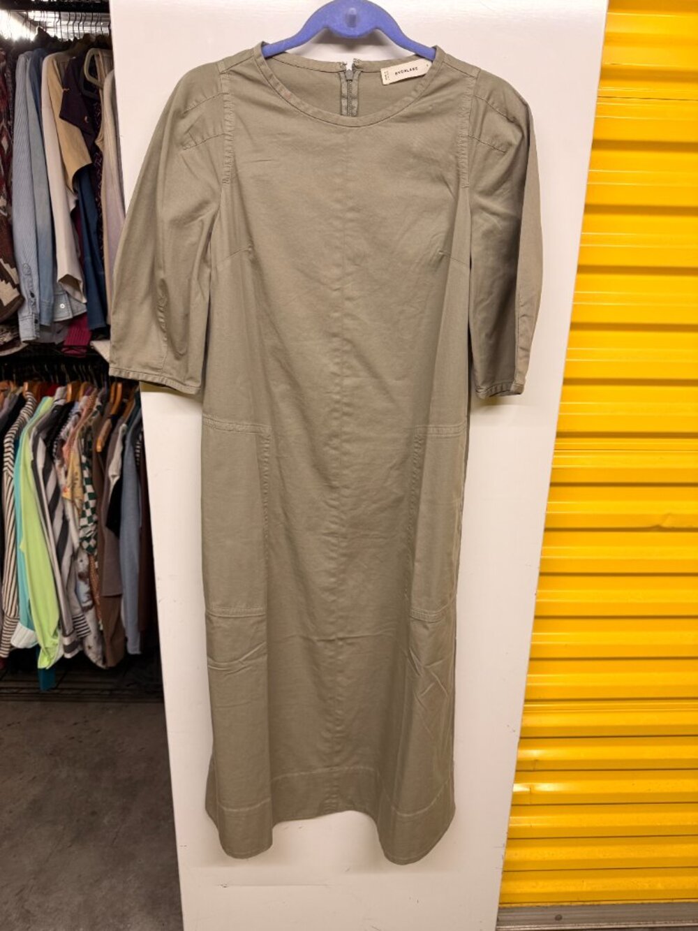 Everlane The Short-Sleeve Puff Midi Dress Sage Green Poplin Size Small